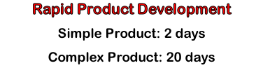 Rapid Product Development Simple Product: 2 days Complex Product: 20 days